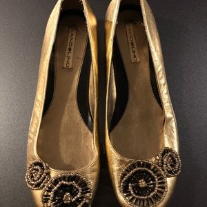 Gold – black Leather flats